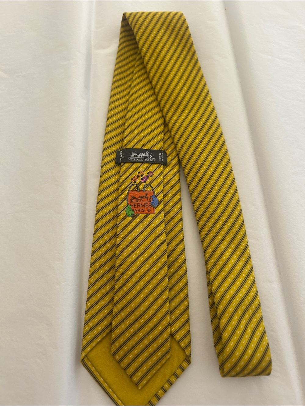 Hermes Yellow Striped Silk Tie